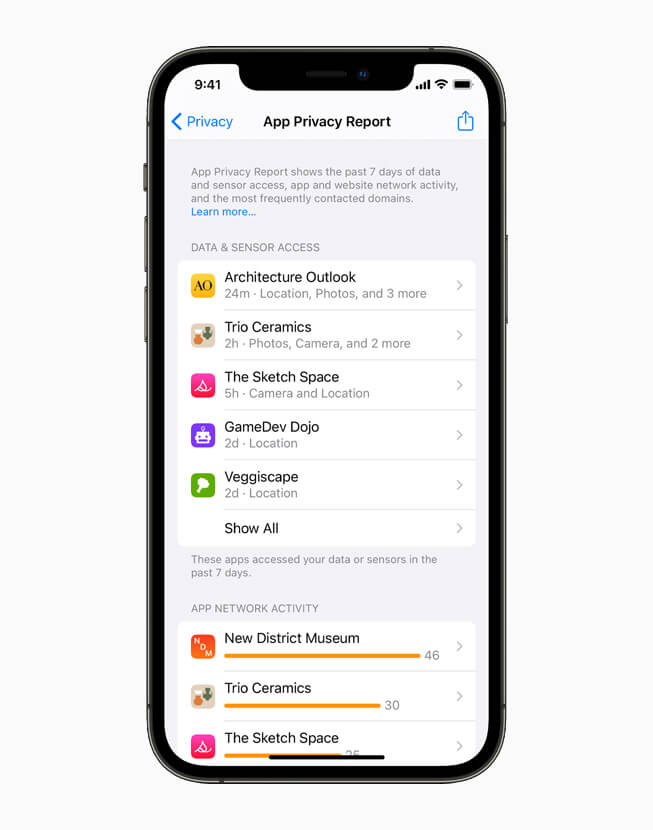 App Privacy Report no iOS 15